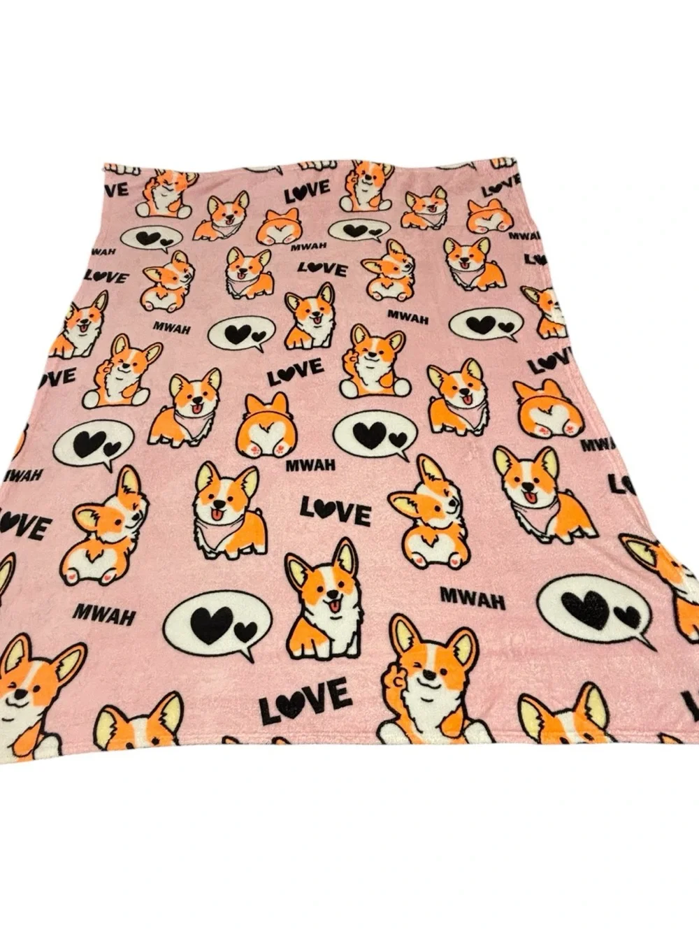 Corgi Love Pink Orange Fleece Throw Blanket Dog Lovers Cozy Lightweight